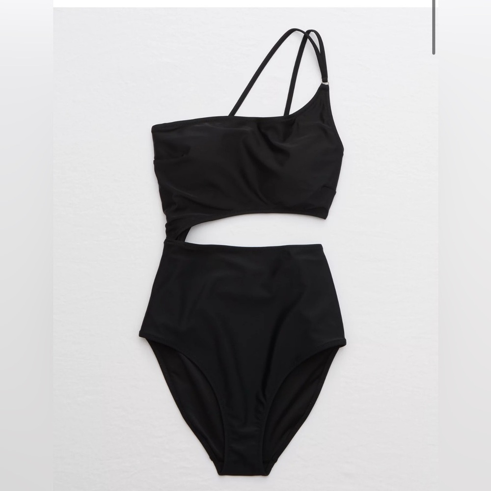 Aerie Black Asymmetrical One-Piece Swimsuit
